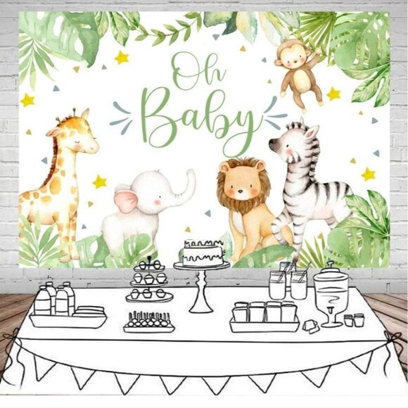 Baby Shower Safari Banner Backdrop "Oh Baby" - Picture 1 of 7